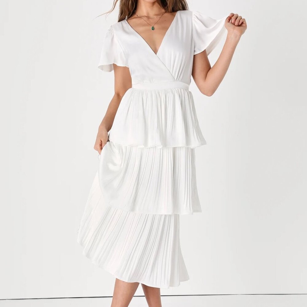 Lulus White Satin Midi Dress